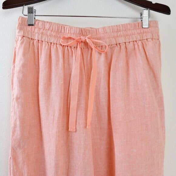 J Crew Size M Linen Woven Wide Leg Seaside Pant Cropped Ankle Coral Orange - Picture 3 of 10